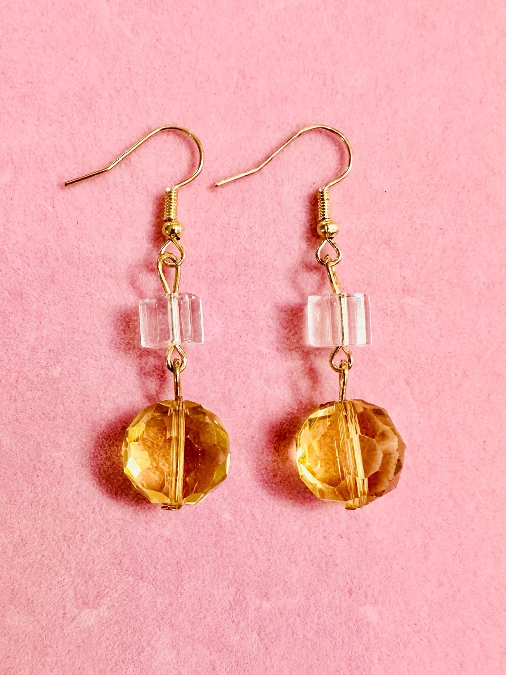 Golden Amber Faceted Beaded Drop Earrings